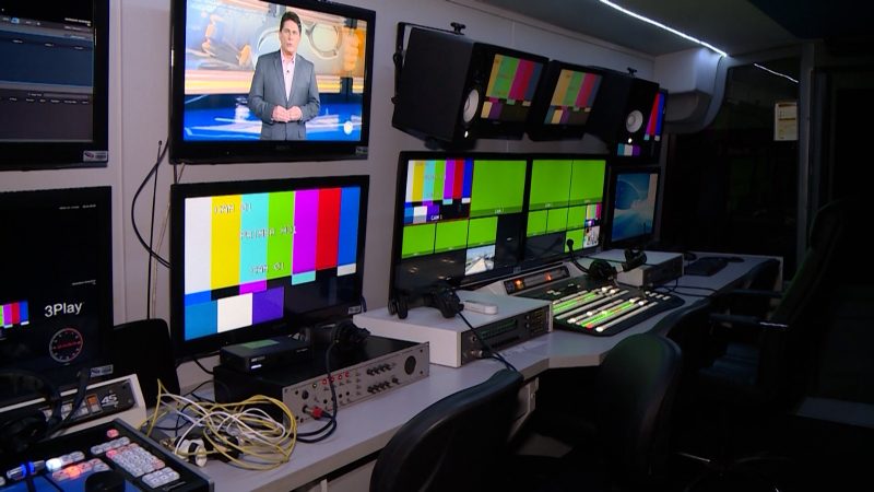 Cabine externa onde ser&aacute; feita a transmiss&atilde;o – Foto: Reprodu&ccedil;&atilde;o/NDTV