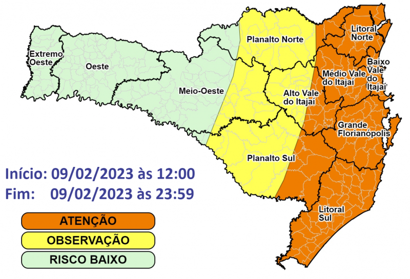 Alerta da Defesa Civil tem in&iacute;cio &agrave;s 12h – Foto: DCSC/Divulga&ccedil;&atilde;o/ND