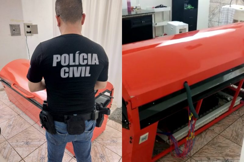 A Pol&iacute;cia Civil interditou uma cl&iacute;nica de bronzeamento que atuava de forma irregular em Cunha Por&atilde;. &mdash; Foto: Pol&iacute;cia Civil/Reprodu&ccedil;&atilde;o/ND