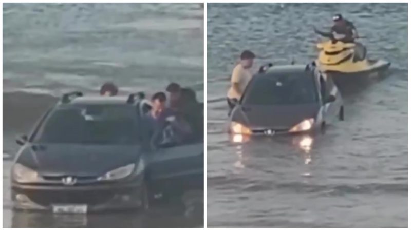 Em um v&iacute;deo, &eacute; poss&iacute;vel ver tr&ecirc;s amigos passando o maior trabalho para colocar um Jet Ski na &aacute;gua usando um carro de passeio. – Foto: Redes Sociais/Reprodu&ccedil;&atilde;o/ND