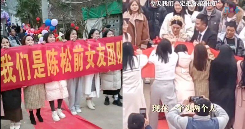 Ex-namoradas protestaram em frente &agrave; cerim&ocirc;nia – Foto: Reprodu&ccedil;&atilde;o/South China Morning Post/ND