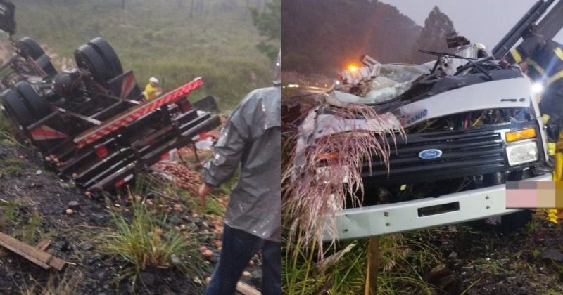 Acidente fez o ve&iacute;culo capotar na estrada – Foto: PMRV/Divulga&ccedil;&atilde;o/ND