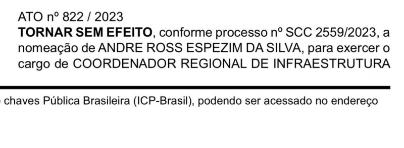 A nomea&ccedil;&atilde;o para cargo de Coordenador de Infraestrutura do vale do Itaja&iacute; foi desfeita em Publica&ccedil;&atilde;o no Di&aacute;rio Oficial – Foto: Divulga&ccedil;&atilde;o/ND