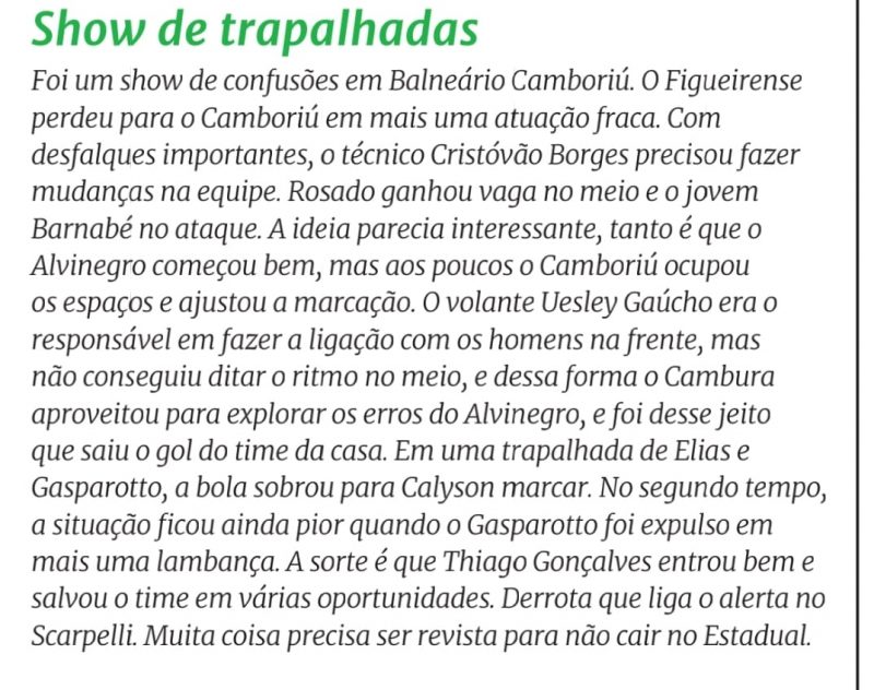 An&aacute;lise da derrota do Figueirense na coluna F&aacute;bio Machado assinada por M&aacute;rcia Becker – Foto: ND/reprodu&ccedil;&atilde;o