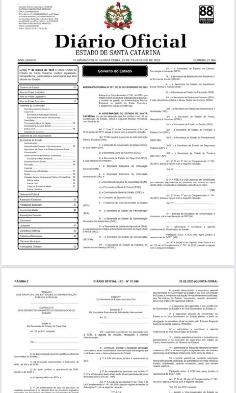 Nova estrutura pode ser conferida no Di&aacute;rio Oficial de hoje – Foto: Diario Oficial