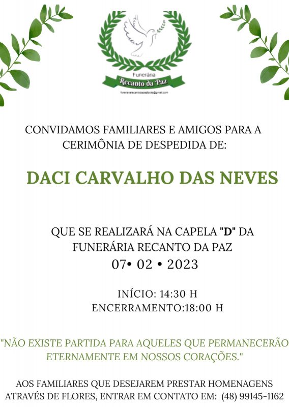 Vel&oacute;rio de Dacica ser&aacute; nesta ter&ccedil;a-feira (7) – Foto: divulga&ccedil;&atilde;o/ND