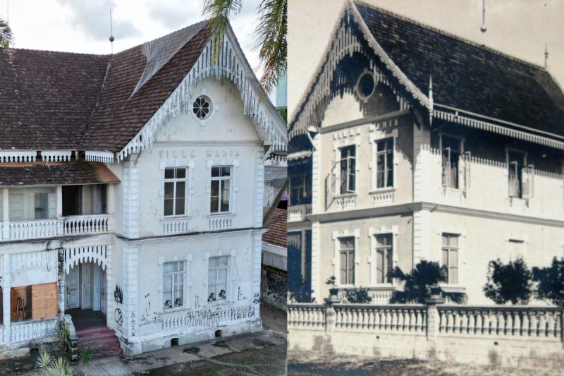 &Agrave; esquerda, registro de janeiro de 2022 e &agrave; direita, do s&eacute;culo 20 – Foto: Carlos Jr/ND e Acervo do Arquivo Hist&oacute;rico de Joinville/Divulga&ccedil;&atilde;o/ND