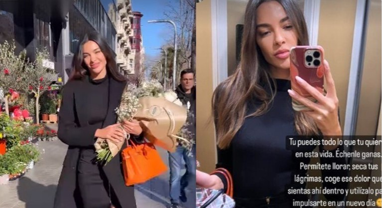 Joana Sanz segurando o buqu&ecirc; de flores que deu para si mesma e em selfie no elevador – Foto: Reprodu&ccedil;&atilde;o ND/Instagram