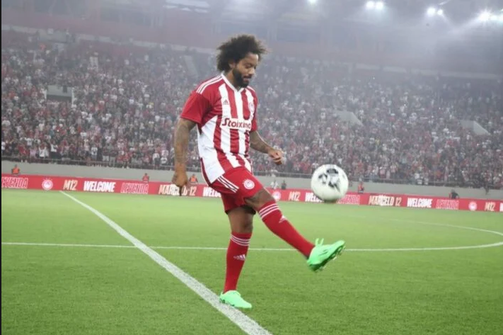 Marcelo saiu do clube espanhol na &uacute;ltima temporada e tinha assinado com Olympiacos da Gr&eacute;cia – Foto: Georgia Panagopoulou/EFE/Divulga&ccedil;&atilde;o/ND