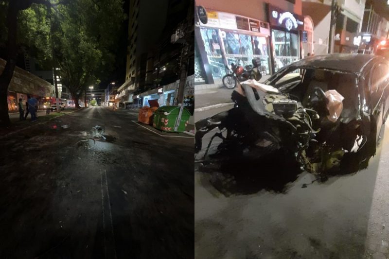 Um jovem ficou em estado grave ap&oacute;s uma violenta colis&atilde;o entre um carro e uma &aacute;rvore em Chapec&oacute;. &mdash; Foto: Pol&iacute;cia Militar/Internet/Reprodu&ccedil;&atilde;o/ND