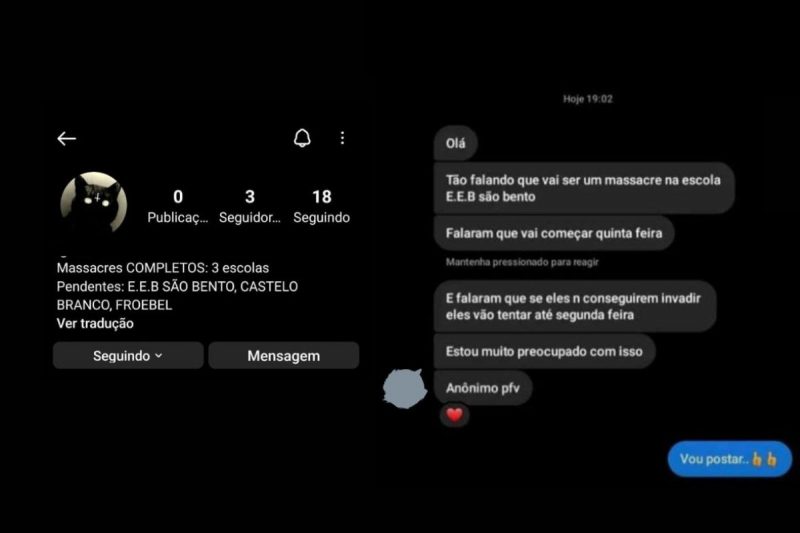 Perfil falso foi criado para divulgar os supostos massacres e, posteriormente, denunciado – Foto: Pol&iacute;cia Civil/Divulga&ccedil;&atilde;o/ND