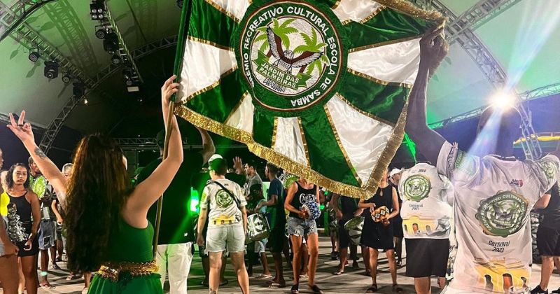 Jardim das Palmeiras carrega bagagem e t&iacute;tulos do Carnaval de Florian&oacute;polis – Foto: Jardim das Palmeiras/Reprodu&ccedil;&atilde;o/ND