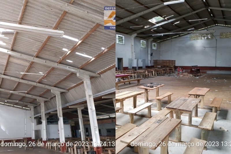 Danos no sal&atilde;o da comunidade – Foto: Defesa Civil/ND