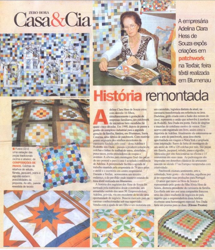 Recorte de jornal trata da vida e obra de Adelina Hess de Souza – Foto: Arquivo Museu Dudalina/Acervo Hist&oacute;rico/ND