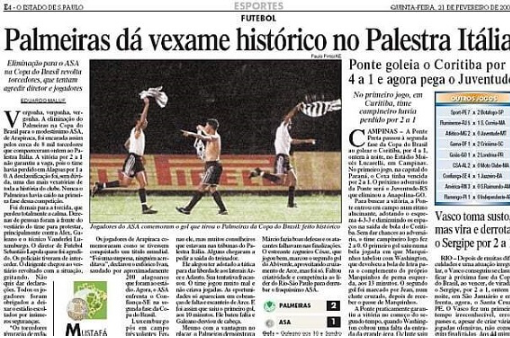 ASA humilhou o Palmeiras – Foto: Reprodu&ccedil;&atilde;o Estad&atilde;o