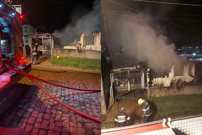 Idoso sofre queimaduras em inc&ecirc;ndio e casa fica destru&iacute;da em Campos Novos. &mdash; Foto: Corpo de Bombeiros Militar/Reprodu&ccedil;&atilde;o/ND