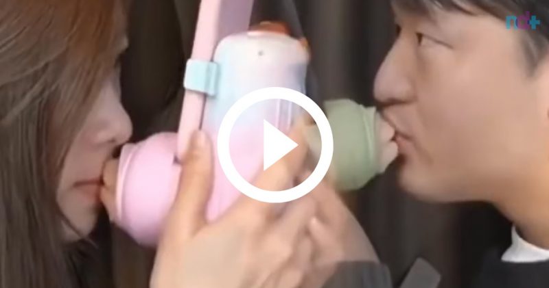 Chineses criam boca artificial para permitir &lsquo;beijo&rsquo; entre casais que ser relacionam a dist&acirc;ncia – Foto: Redes sociais / Reprodu&ccedil;&atilde;o ND