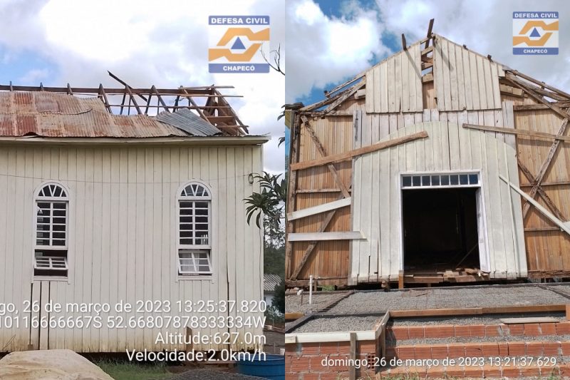 Igreja da comunidade foi danificada – Foto: Defesa Civil/ND