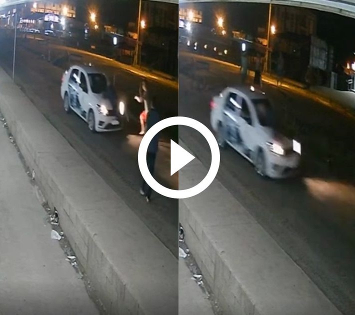 C&acirc;mera de seguran&ccedil;a flagrou o momento em que suspeito sobe no cap&ocirc; de carro. Circunst&acirc;ncias do caso ser&atilde;o investigadas – Foto: Redes Sociais/Divulga&ccedil;&atilde;o/ND