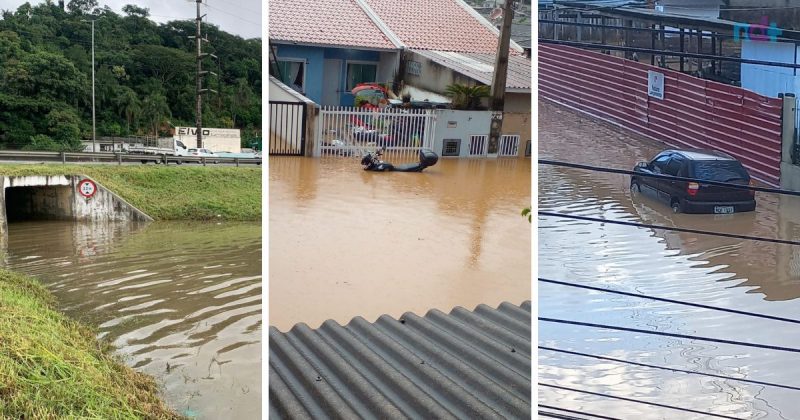 Chuva torrencial da madrugada causou alagamentos nas tr&ecirc;s cidades do Litoral Norte de SC – Foto: Reprodu&ccedil;&atilde;o/ND