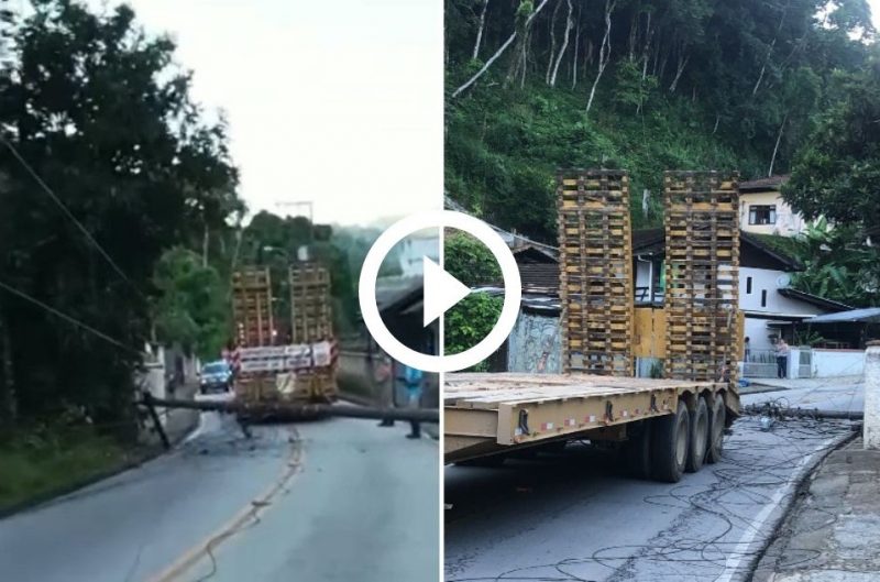 Carreta interditou rua Brusque, em Blumenau, na manh&atilde; desta sexta-feira (31) – Foto: Redes Sociais/Divulga&ccedil;&atilde;o/ND