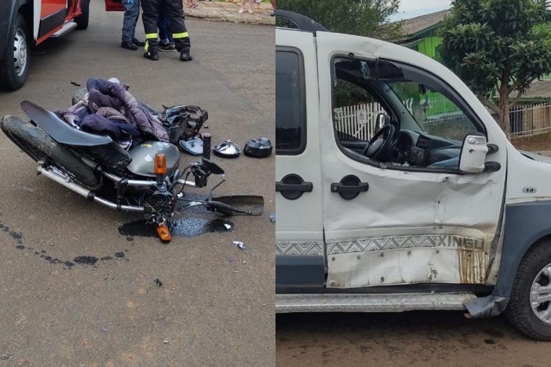 Um homem e uma mulher ficaram feridos ap&oacute;s a motocicleta em que estavam colidir em um carro em Xanxer&ecirc;. &mdash; Foto: Corpo de Bombeiros Militar/Reprodu&ccedil;&atilde;o/ND