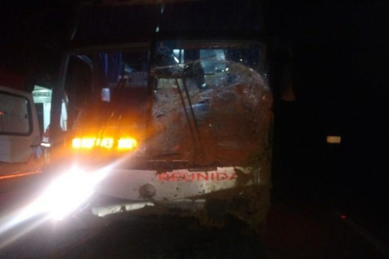 Frente do &ocirc;nibus ficou danificada com o impacto contra o barranco – Foto: Internet/Reprodu&ccedil;&atilde;o