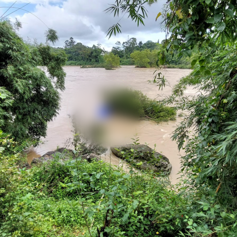Corpo &eacute; encontrado preso em galhos no rio Itaja&iacute;-A&ccedil;u em Blumenau – Foto: Corpo de Bombeiros Militar/Reprodu&ccedil;&atilde;o/ND