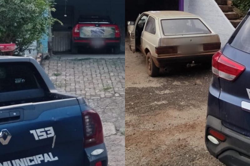 O carro roubado no ferro-velho foi recuperado em Chapec&oacute;. &mdash; Foto: Guarda Municipal/Reprodu&ccedil;&atilde;o/ND