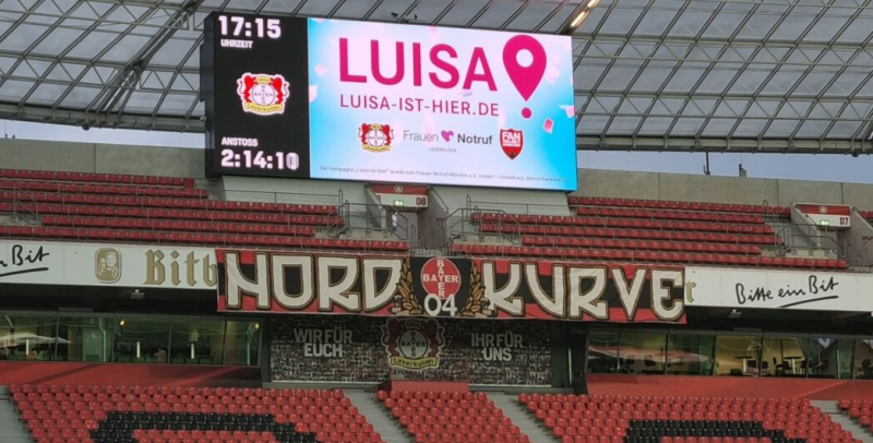 A campanha “Luisa est&aacute; aqui?” na Alemanha – Foto: Bayer Leverkusen/Divulga&ccedil;&atilde;o