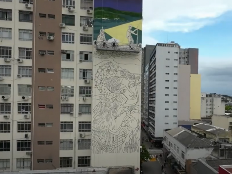 In&iacute;cio da execu&ccedil;&atilde;o do Mural de Vera Sabino – Foto: Reprodu&ccedil;&atilde;o YouTube