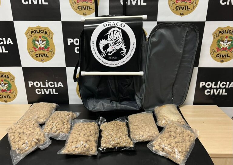 Suspeitos carregavam oito quilos de MDMA – Foto: PCSC/Divulga&ccedil;&atilde;o/ND
