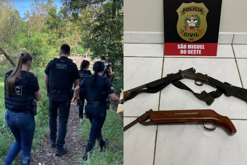 A justi&ccedil;a bloqueou R$ 250 mil, apreendeu eletr&ocirc;nicos e armas durante opera&ccedil;&atilde;o em S&atilde;o Miguel do Oeste. &mdash; Foto: Pol&iacute;cia Civil/Reprodu&ccedil;&atilde;o/ND