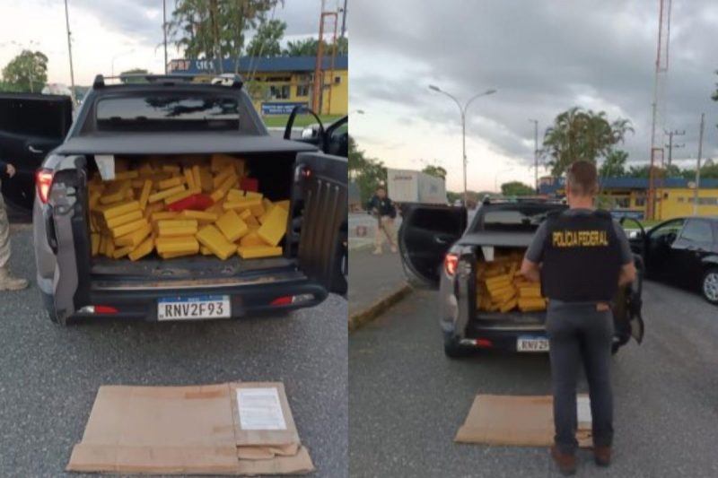 Foram encontrados 211 tabletes de coca&iacute;na na ca&ccedil;amba do ve&iacute;culo – Foto: Pol&iacute;cia Federal/Divulga&ccedil;&atilde;o/ND