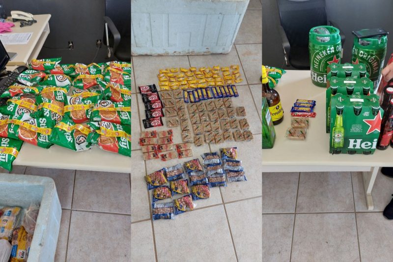 Os cinco homens foram detidos com alimentos e equipamentos em Coronel Freitas. &mdash; Foto: Pol&iacute;cia Militar/Reprodu&ccedil;&atilde;o/ND