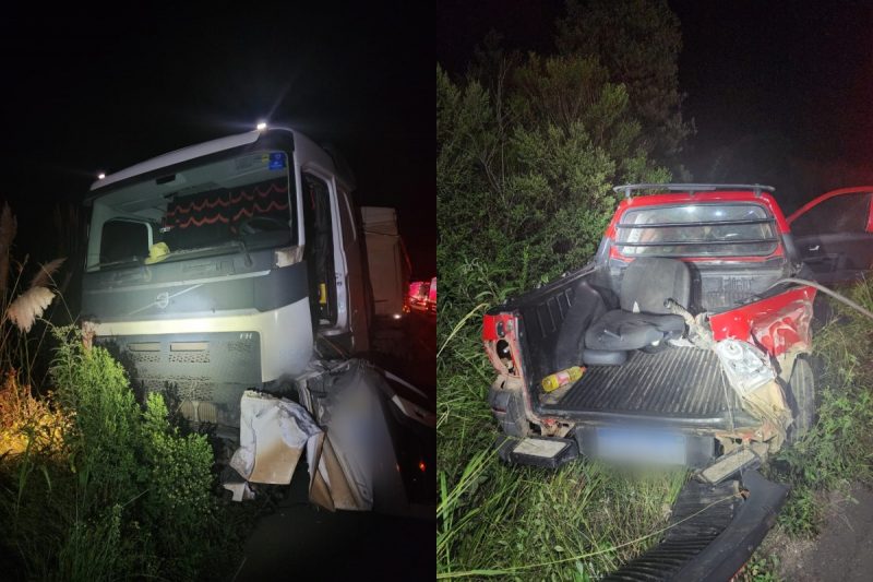 O motorista morreu em um acidente entre um carro e dois caminh&otilde;es na BR-153, em &Aacute;gua Doce. &mdash; Foto: PRF/Reprodu&ccedil;&atilde;o/ND