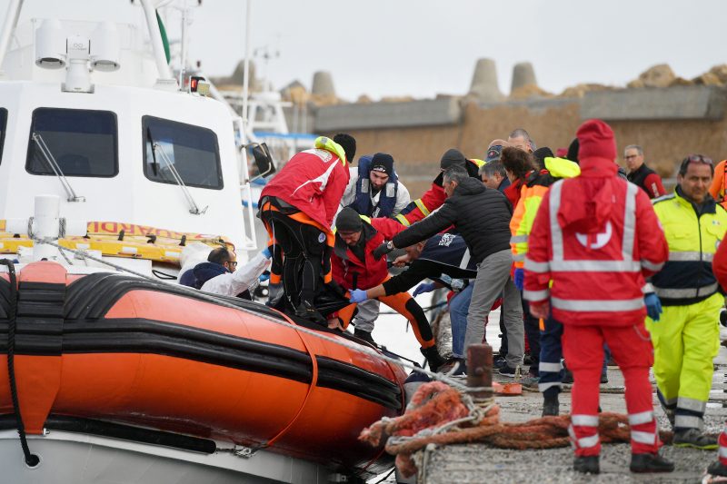 Rescue by the Italian Coast Guard in the port of Isola di Capo Rizzuto, south of Crotone, after a boat carrying migrants was wrecked in the Calabria region of southern Italy.