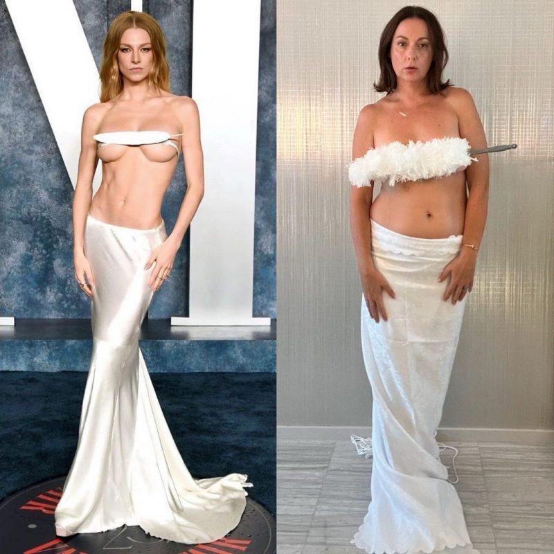 Comediante fez sucesso na internet ap&oacute;s par&oacute;dia de roupa usada pela atriz americana Hunter Schafer. – Foto: @celestebarber/Instagram/Reprodu&ccedil;&atilde;o/ND