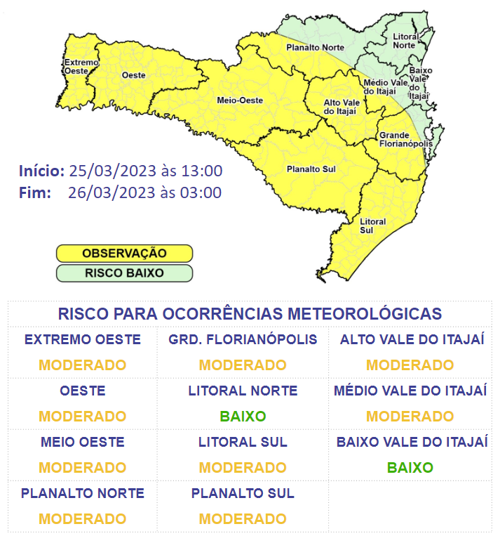 Defesa Civil emite alerta meteorológico para todas as regiões de SC neste final de semana &#8211; Foto: Defesa Civil SC/Divulgação/Reprodução/ND