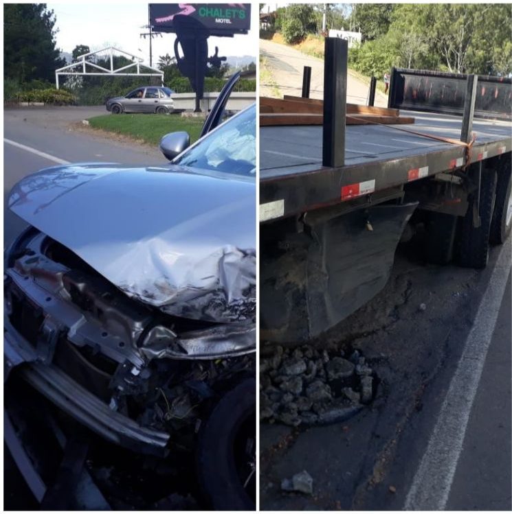 Mulher fica presa nas ferragens de carro após colidir contra caminhão em Rio do Sul &#8211; Foto: Corpo de Bombeiros/Reprodução ND