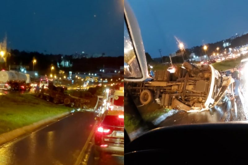 Um grave acidente com caminh&atilde;o e quatro carros deixa mulher presa nas ferragens no acesso &agrave; Chapec&oacute;. &mdash; Foto: Internet/Reprodu&ccedil;&atilde;o/ND