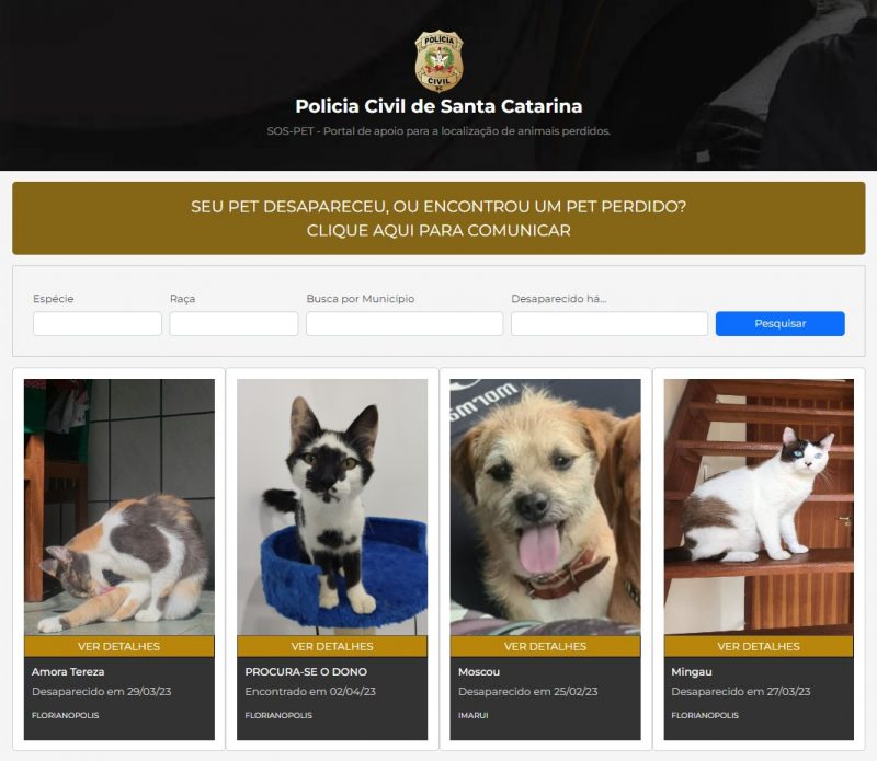 "SOS Pets": Santa Catarina recebe ferramenta para localizar animais de ...