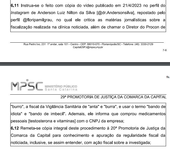 Documento mostra pedido de investiga&ccedil;&atilde;o contra Anderson Silva – Foto: Reprodu&ccedil;&atilde;o/MPSC/ND