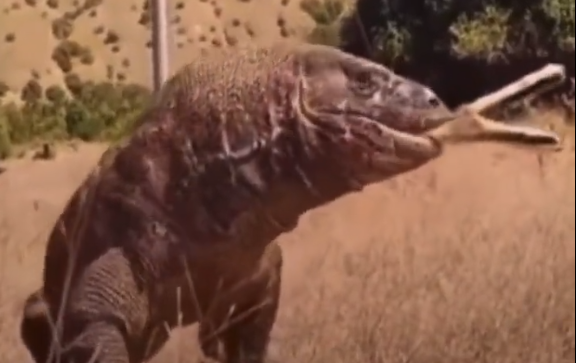 Dragão-de-komodo devora presa inteira