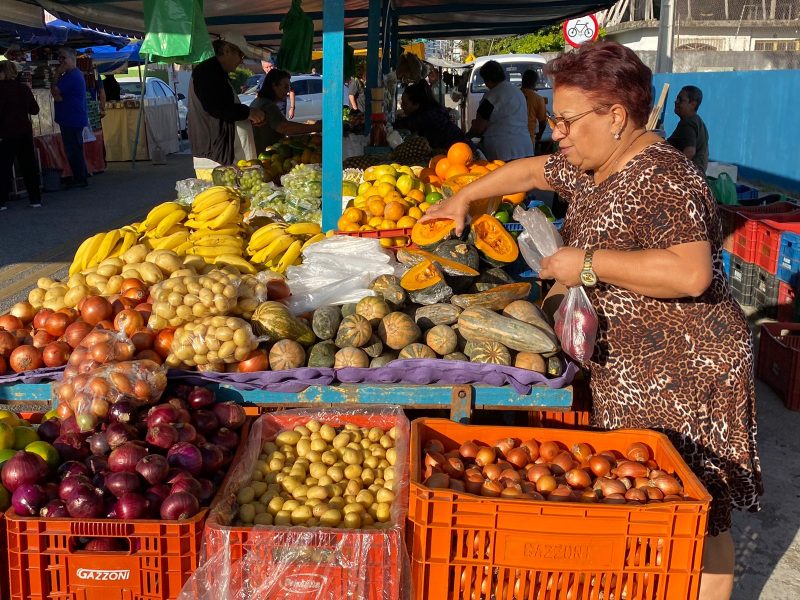 Fruits and vegetables help control cholesterol levels.  In the photo, a woman is shopping at the Hortifruti fair in Balneario do Estreito in Florianopolis.