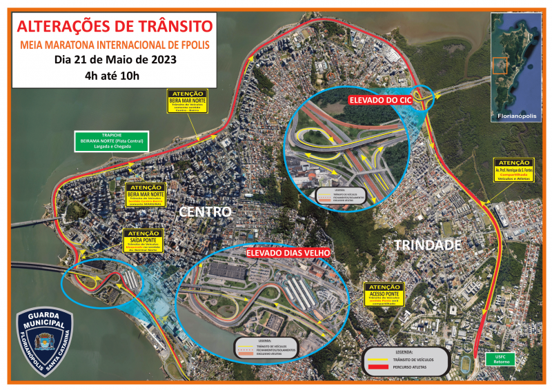 Alterações no trânsito de Florianópolis neste domingo em função da Meia Maratona internacional