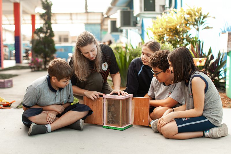 Professora apresenta caixa de abelha sem ferr&atilde;o para os alunos – Foto: Leve Fotografia/Divulga&ccedil;&atilde;o/its Teens