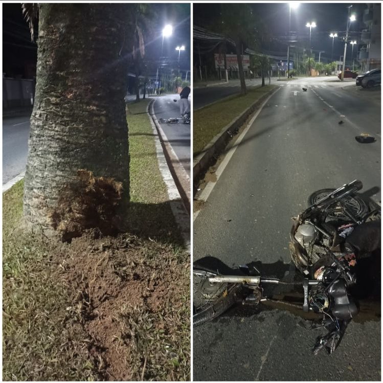 Motociclista colidiu contra uma árvore em Indaial 