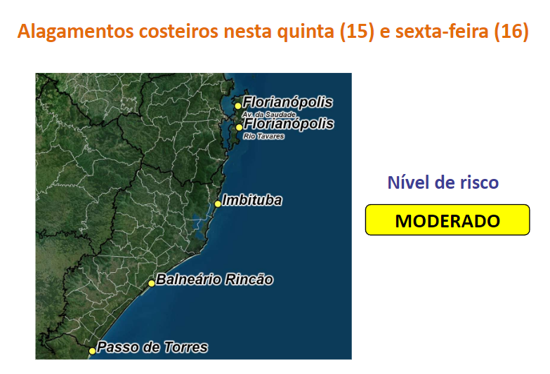 A combina&ccedil;&atilde;o da mar&eacute; astron&ocirc;mica, e a mar&eacute; meteorol&oacute;gica associada aos intensos ventos provocados pelo ciclone pr&oacute;ximo &agrave; costa catarinense, favorecem eleva&ccedil;&atilde;o do n&iacute;vel do mar no Litoral Sul. – Foto: Defesa Civil/Divulga&ccedil;&atilde;o/ND
