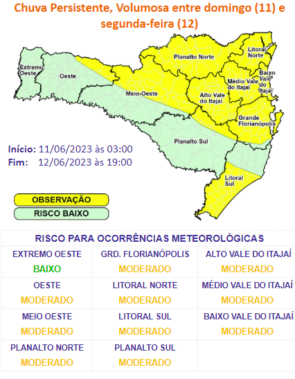 Defesa Civil alerta para chuva persistente neste domingo (11) – Foto: Defesa Civil/Divulga&ccedil;&atilde;o/nd
